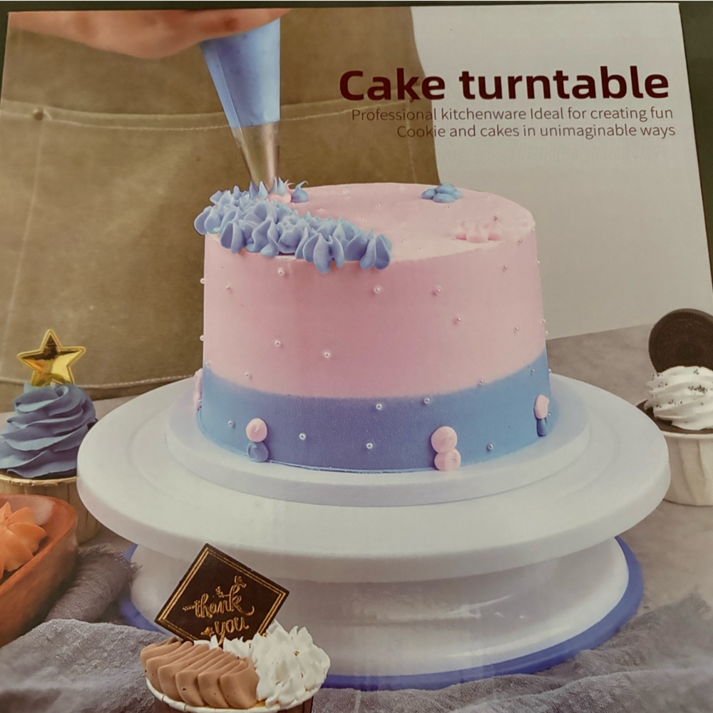 Pink and Blue Cake Turntable with Three accessories